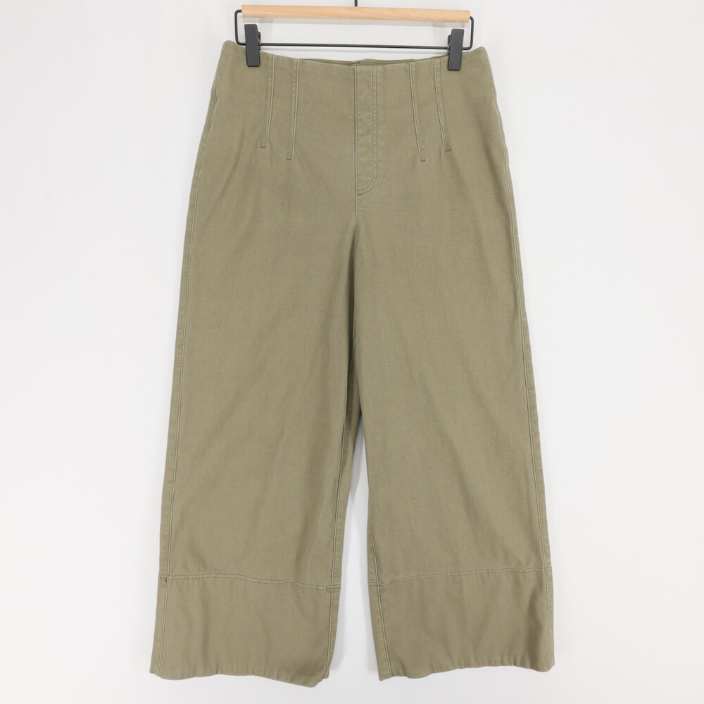 Spanx Stretch Twill Pants Womens M Olive Green Cropped Wide Leg High Rise